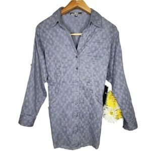 Love Stitch gray plaid roll tab sleeve tunic top size Medium